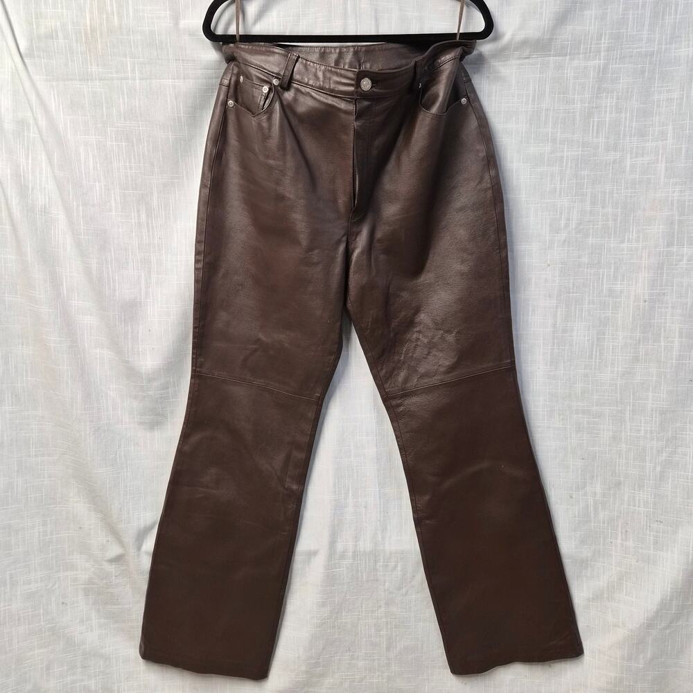 Newport News Chocolate Brown 100% Leather Pants Women's Size 14